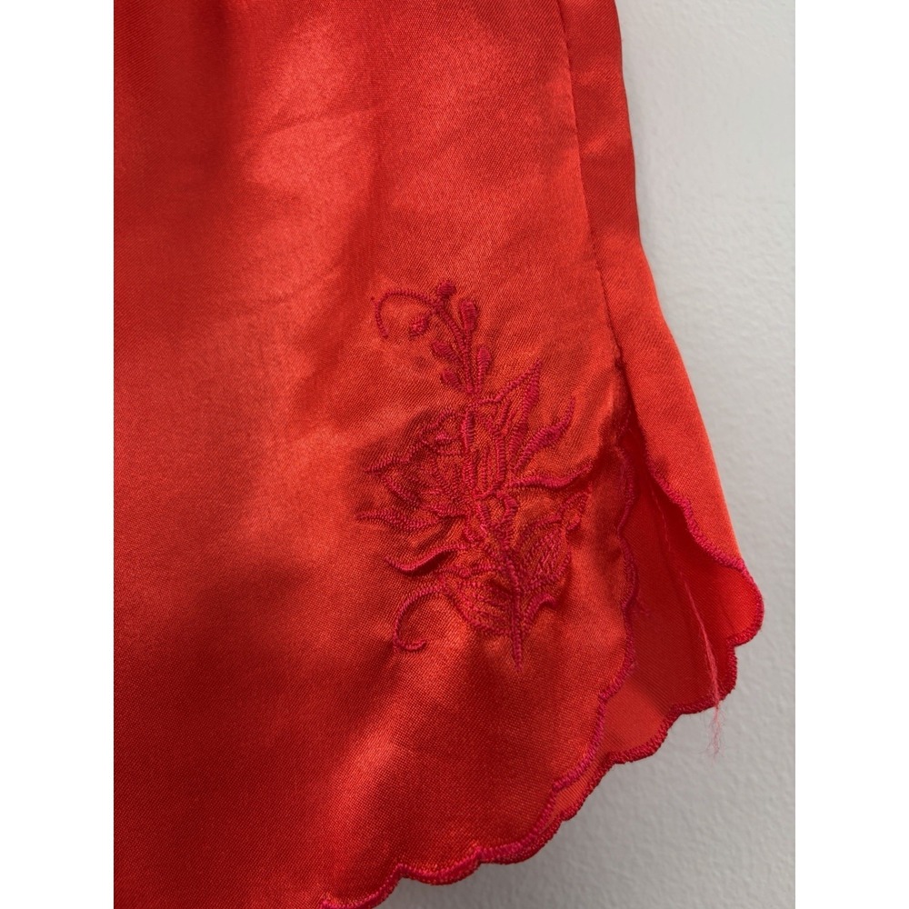 Vintage Liz Claiborne Women M Red Satin Kimono Sleep Set Embroidered Floral Sexy - Picture 7 of 11